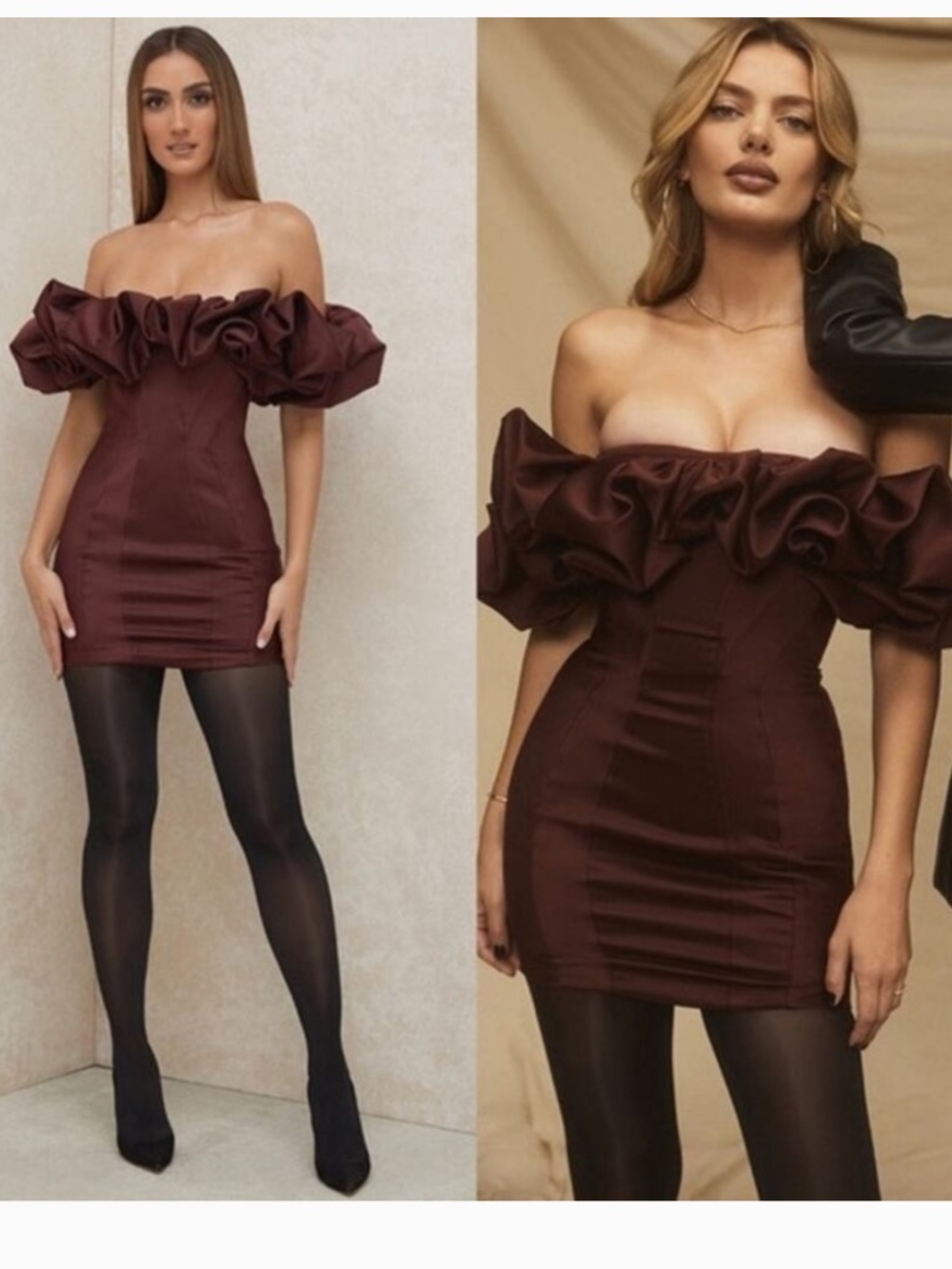 HOUSE OF CB 'Selena' Raisin Satin Puff Shoulder Dress
